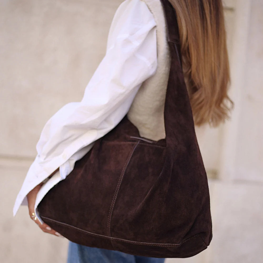 DEPECHE. - Suede shopper - Chocolate