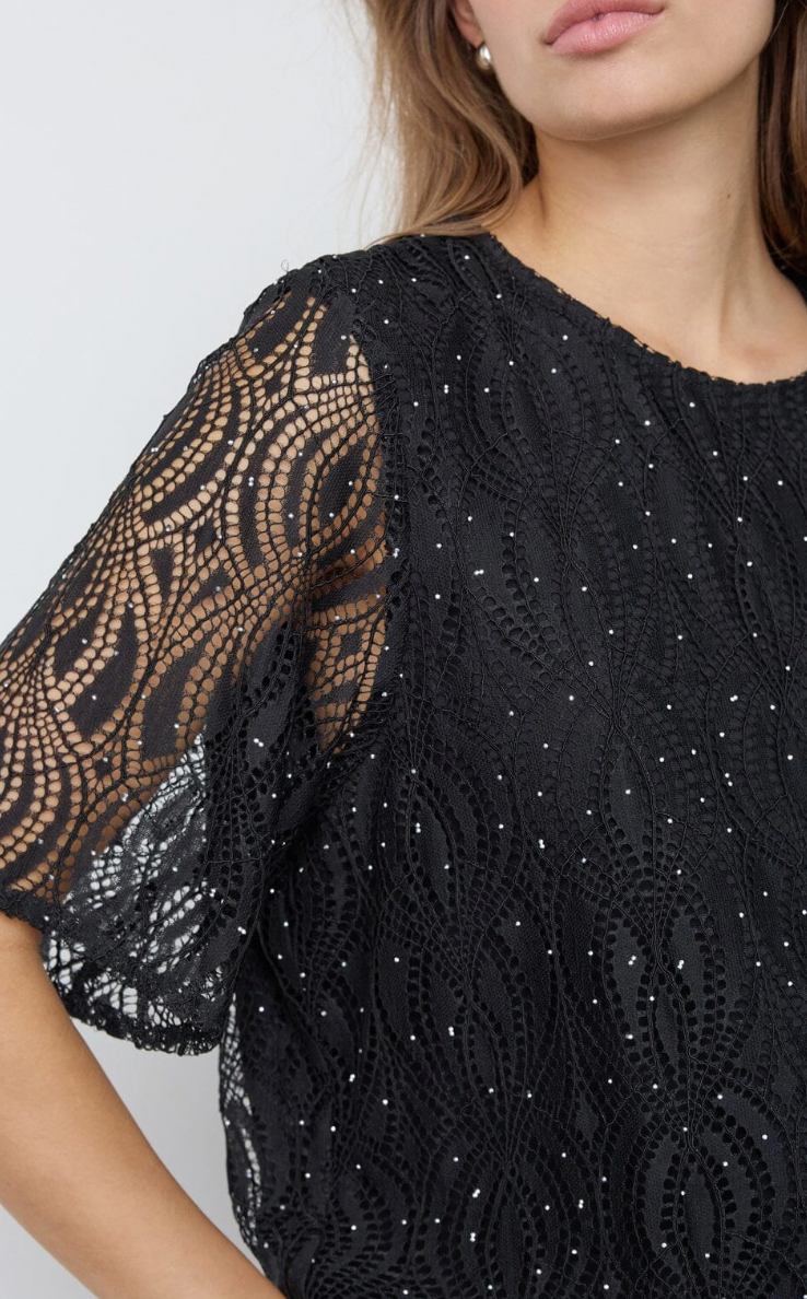Co’Couture - EricaCC Stone Lace SS Blouse - Black