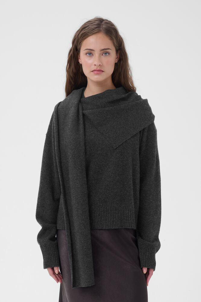 My Essential Wardrobe - MWTracy Knit Scarf Pullover - Dark Grey Melange