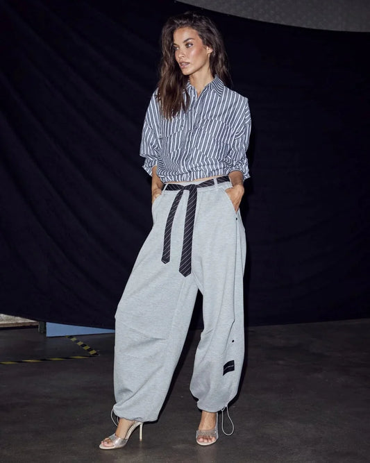 Haute L’Amitié - Maxi Split Tie Tall Pant - Grey Melangé