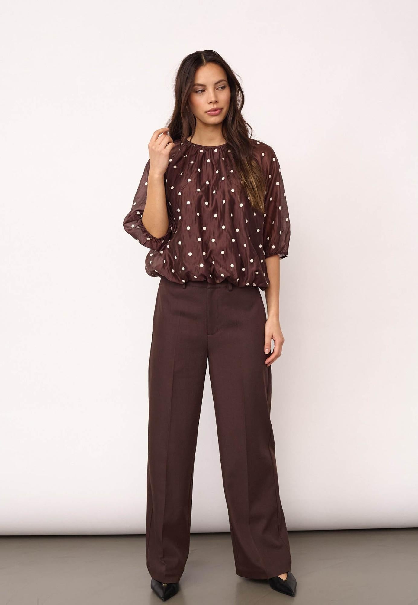 Co’Couture - DitaCC Dot Balloon Blouse - Dark Brown