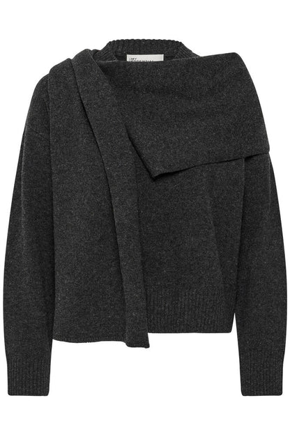 My Essential Wardrobe - MWTracy Knit Scarf Pullover - Dark Grey Melange