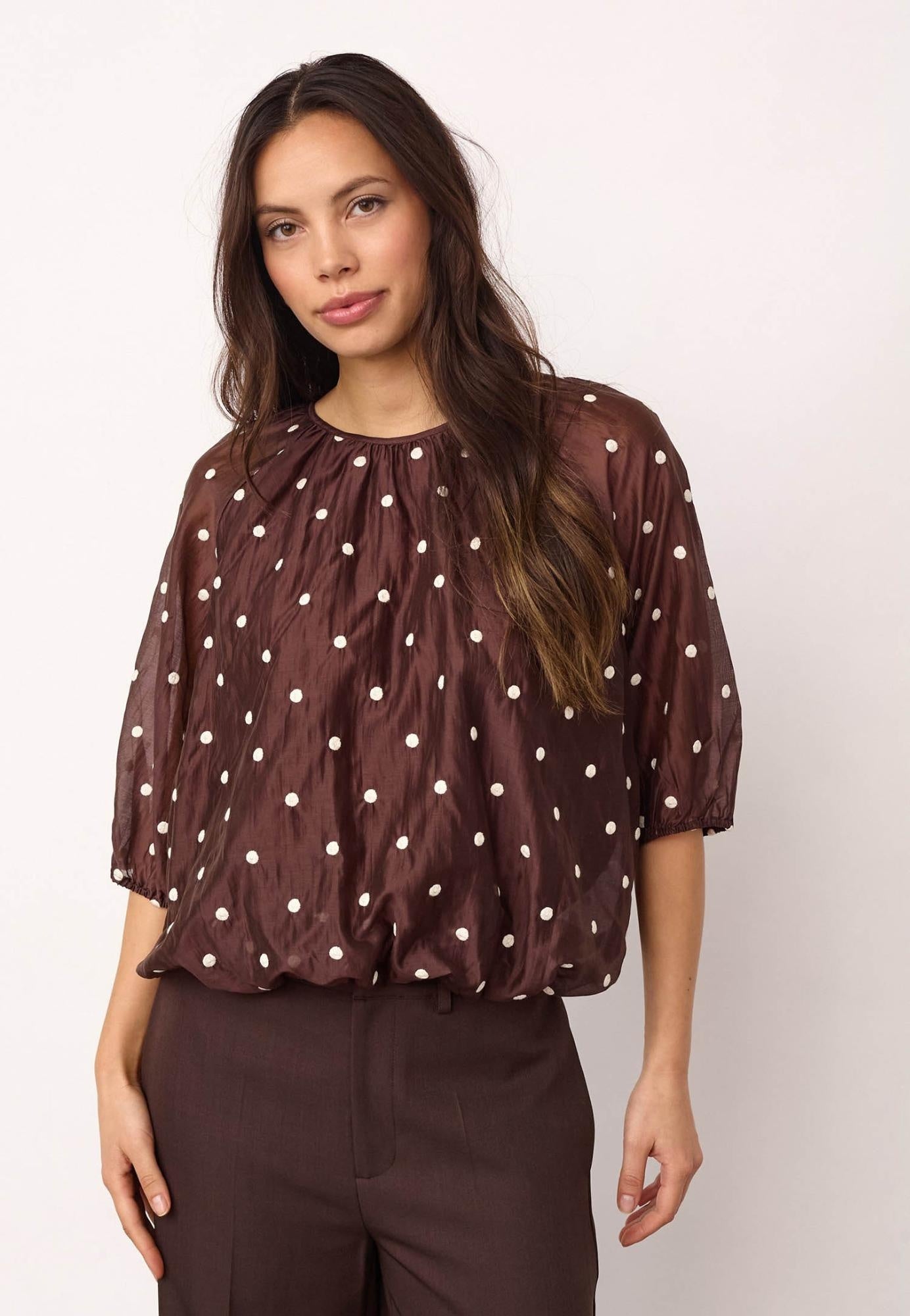 Co’Couture - DitaCC Dot Balloon Blouse - Dark Brown