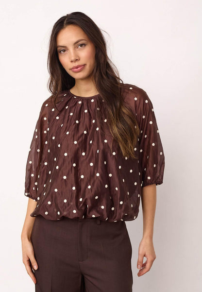 Co’Couture - DitaCC Dot Balloon Blouse - Dark Brown