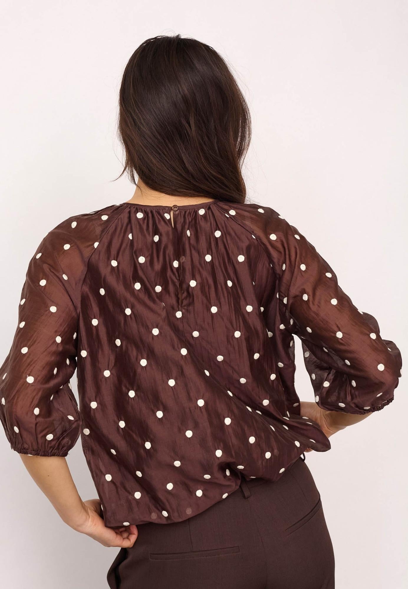 Co’Couture - DitaCC Dot Balloon Blouse - Dark Brown