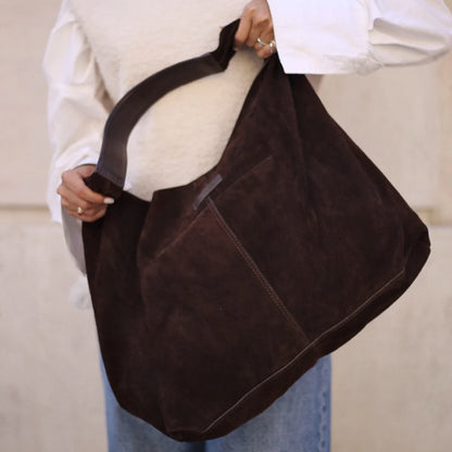 DEPECHE. - Suede shopper - Chocolate