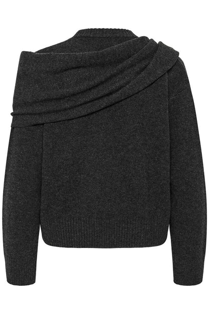 My Essential Wardrobe - MWTracy Knit Scarf Pullover - Dark Grey Melange