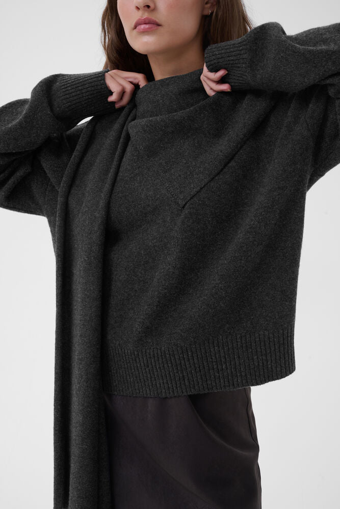 My Essential Wardrobe - MWTracy Knit Scarf Pullover - Dark Grey Melange