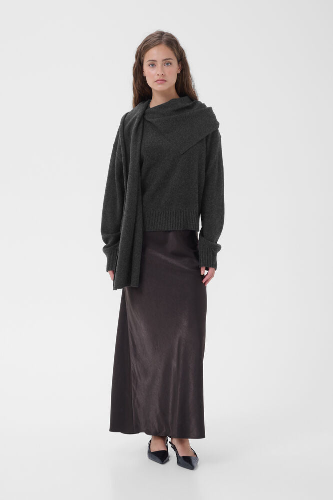 My Essential Wardrobe - MWTracy Knit Scarf Pullover - Dark Grey Melange