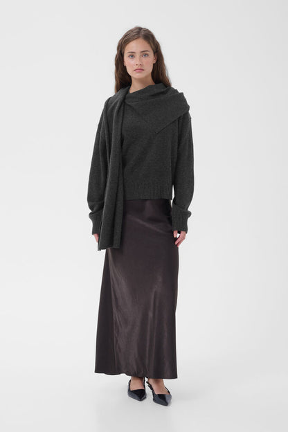 My Essential Wardrobe - MWTracy Knit Scarf Pullover - Dark Grey Melange