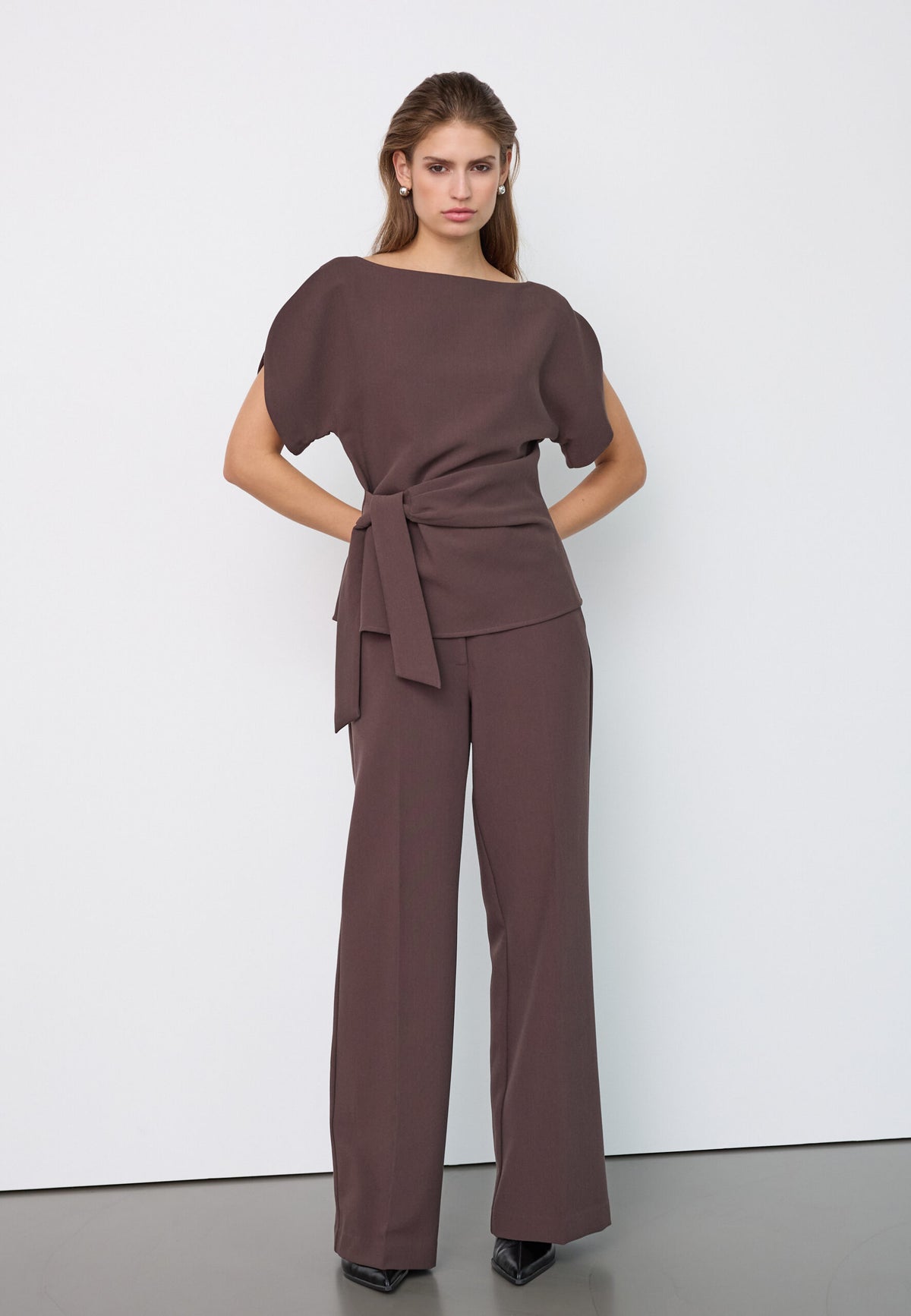 Co'Couture - AcileCC Pleat SS Blouse Brown