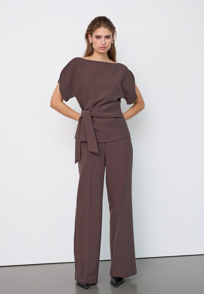 Co'Couture - AcileCC Pleat SS Blouse Brown