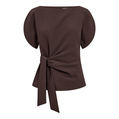 Co'Couture - AcileCC Pleat SS Blouse Brown