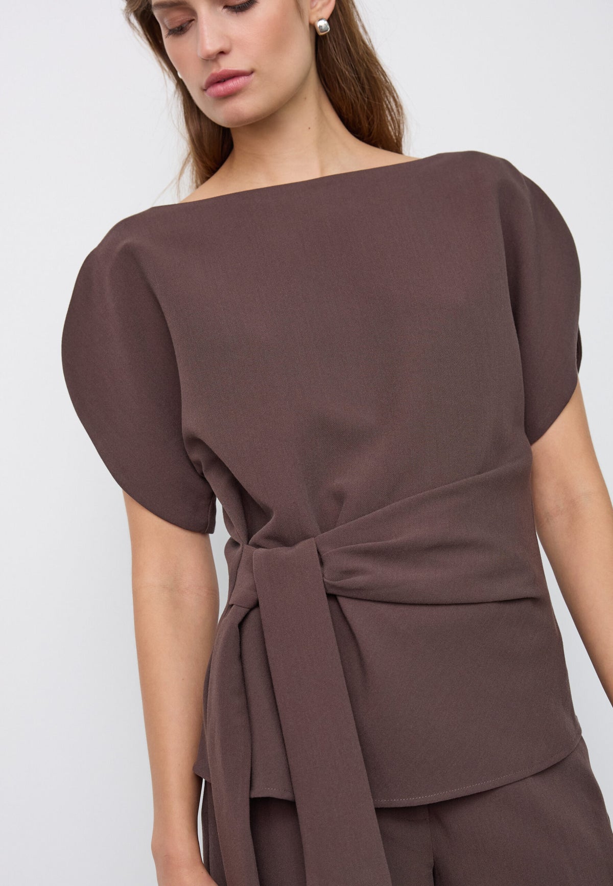 Co'Couture - AcileCC Pleat SS Blouse Brown